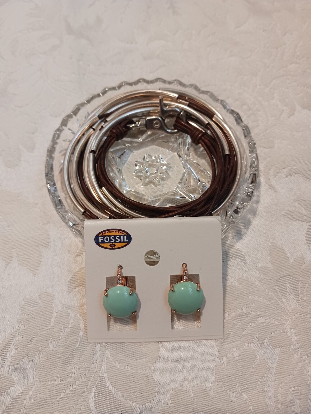 Fossil Earrings - Leather & Silver Wrap Bracelet - Picture 6 of 6